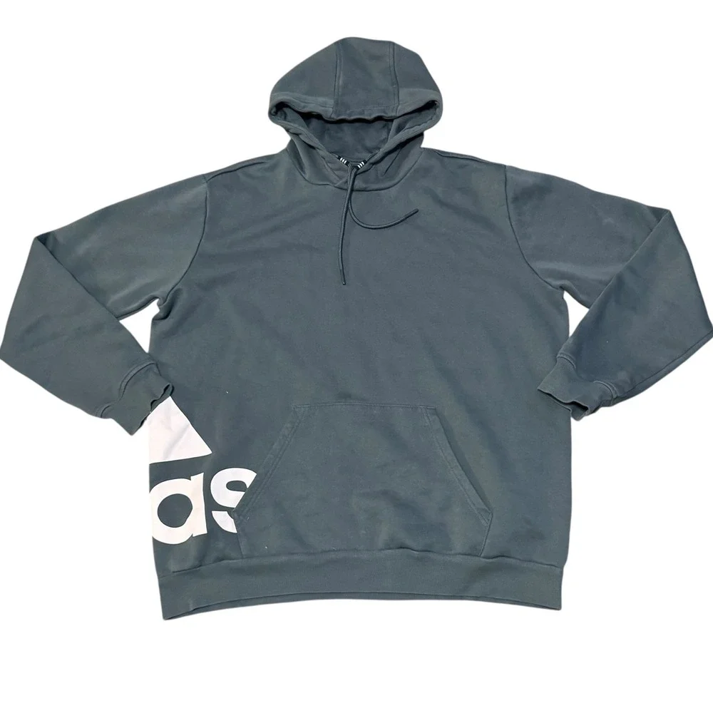 Adidas Mens‎ Big Logo Fleece Pullover Hoodie Blue Small S Activewear